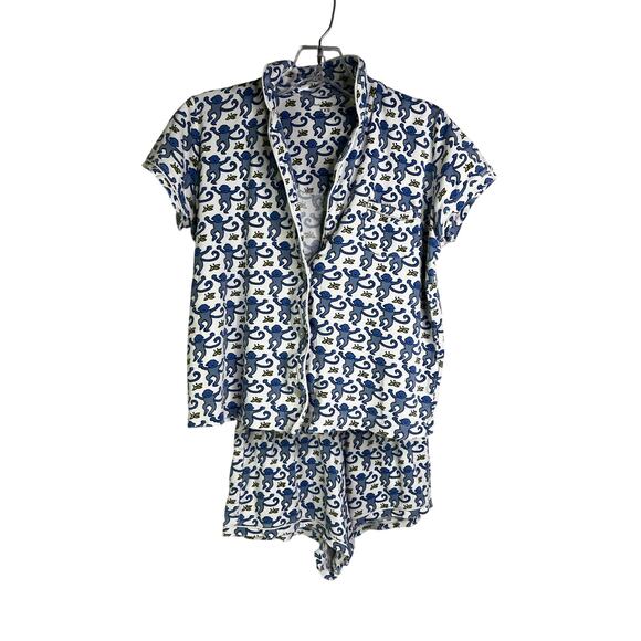 Roller Rabbit Sleepwear Pajama Set Womens XXS Blue Monkey Banana Short Sleeve - Picture 1 of 12